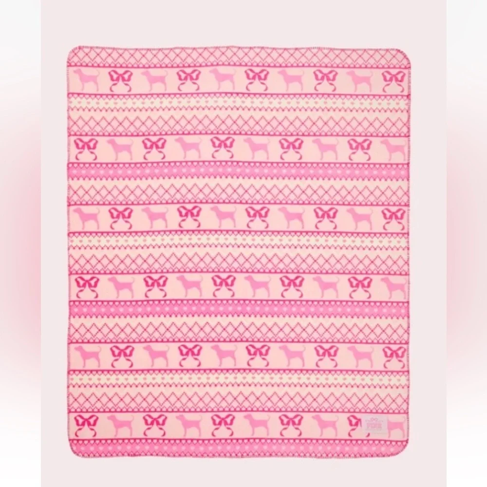 Victoria's Secret PINK x LoveShackFancy Cozy Sherpa Blanket 50x60 FairIsle - Picture 1 of 5